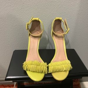 Joie Acid Green Suede Fringe Heels